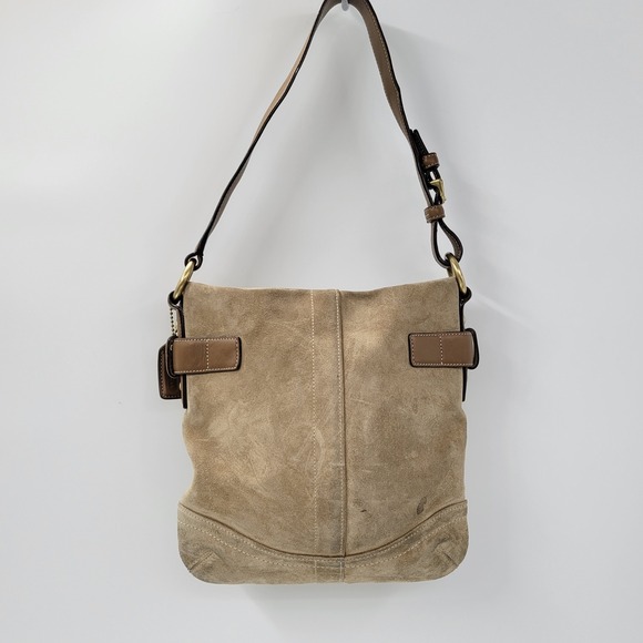 VTG Y2K Coach #3567 Small Camel Tan Suede Leather Buckle Accent Hobo - Picture 7 of 16